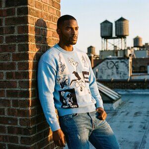 Studio by Southpole Mens XL Sweater Blue Looney Tunes Graphic Knit 90s Y2K Rare